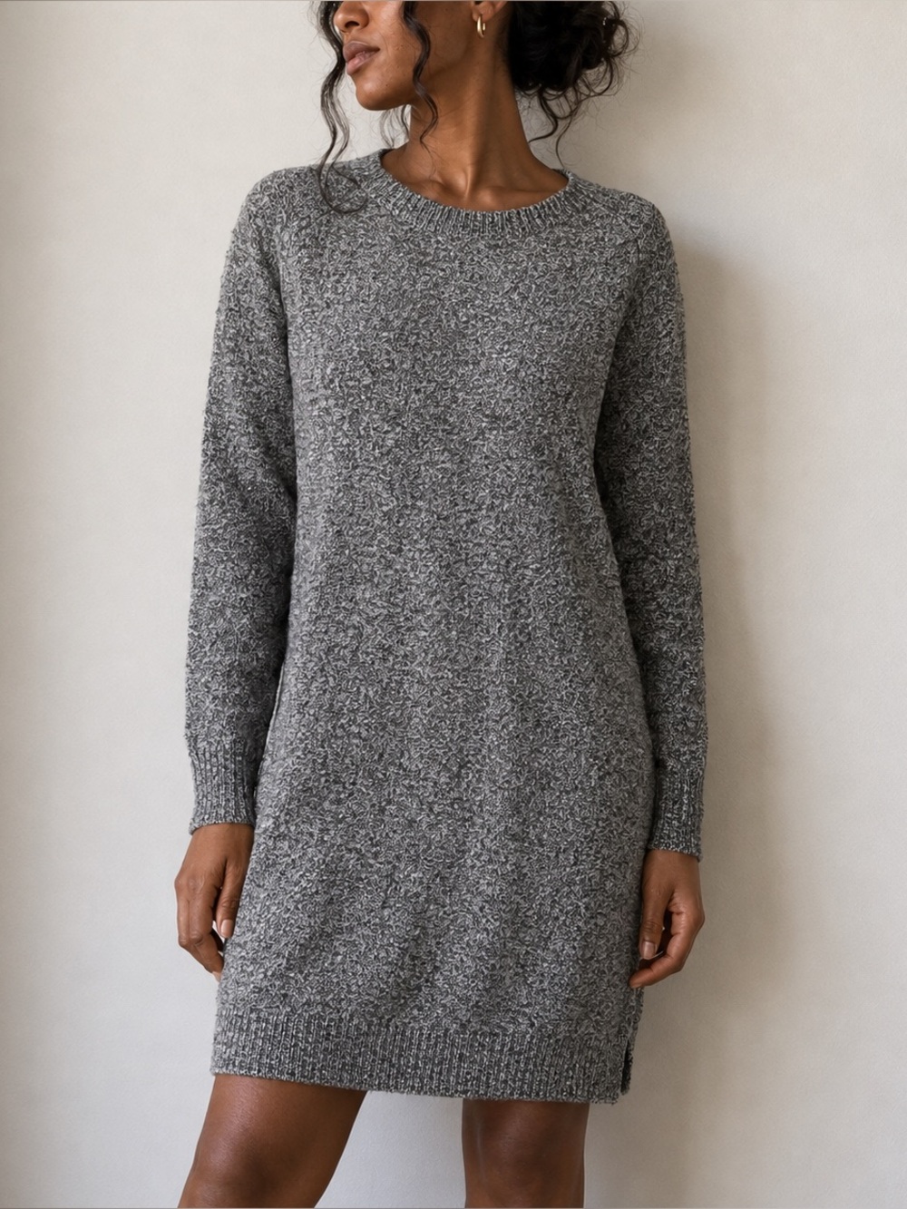Brave Soul Gray Marled Knit Sweater Dress Long Sleeve Medium Grunge Minimalist